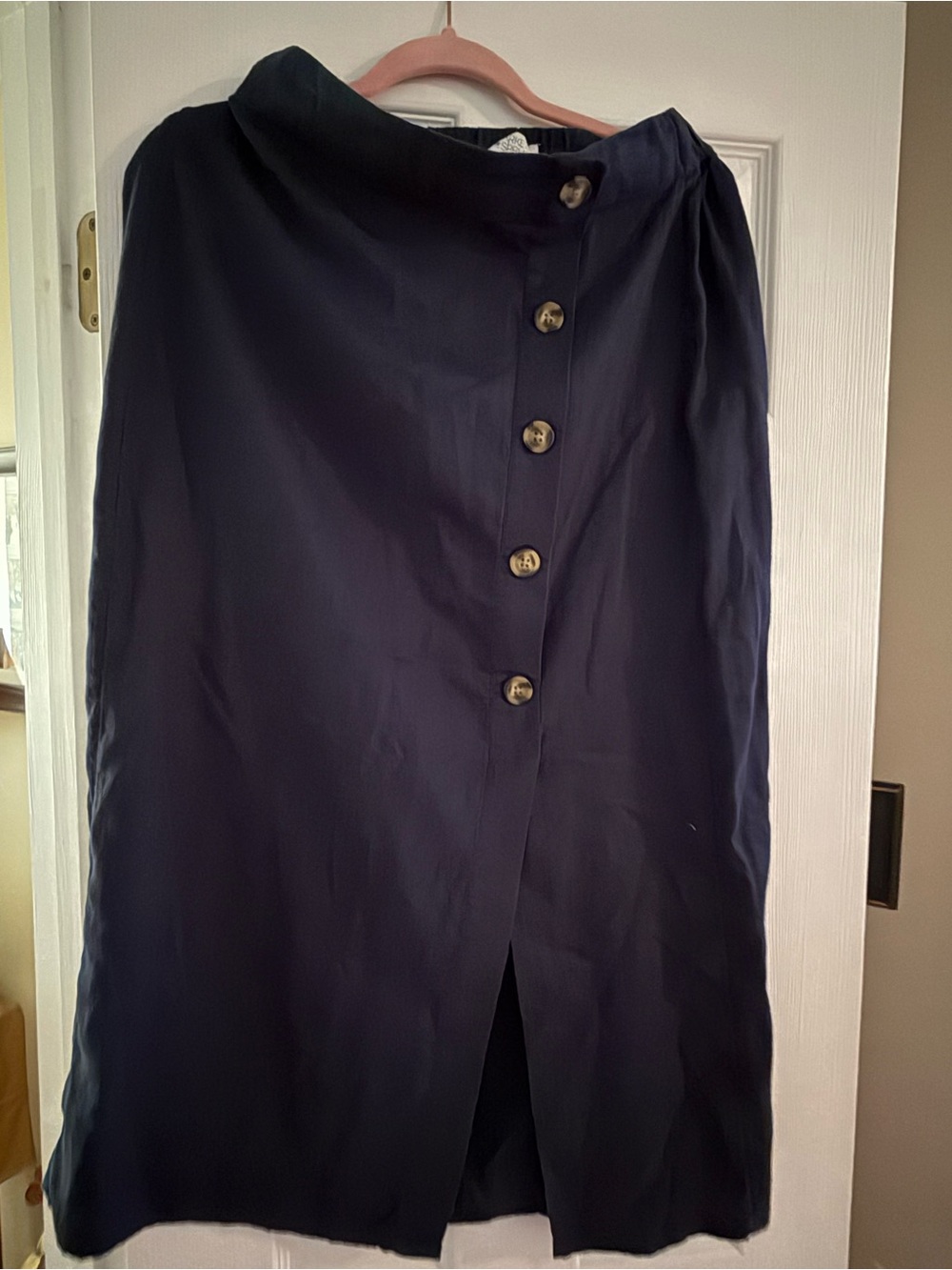 Market & Spruce Dark Navy Button-Front Midi Skirt